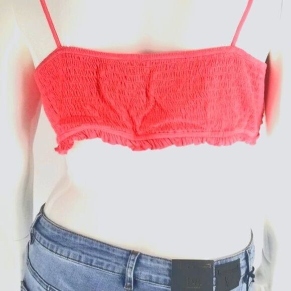 Lacy BOHO Coral/Pink Floral Cropped Bralette Plus Sizes - Picture 4 of 4